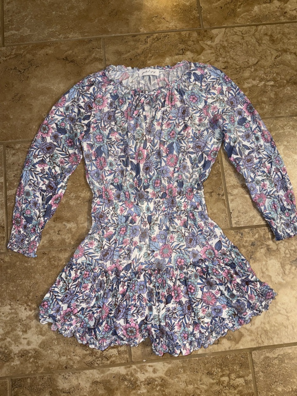 Petal & Pup White Floral Maxi Dress with Pink and Blue Accents